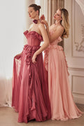STRAPLESS CHIFFON RUFFLE A - LINE DRESS CDA1341 - PrimePick