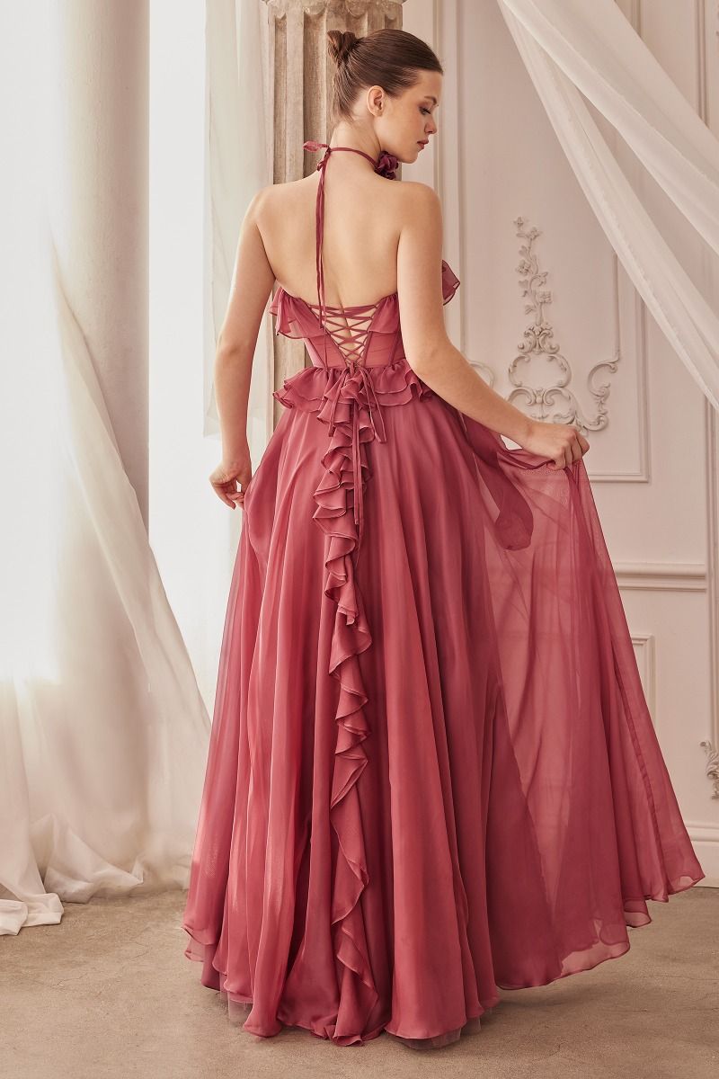 STRAPLESS CHIFFON RUFFLE A - LINE DRESS CDA1341 - PrimePick