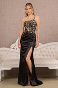 Strapless Sheer Bodice Glitter Satin Mermaid w/ Ruched Back Long Prom Dress GLGL3125 - PrimePick