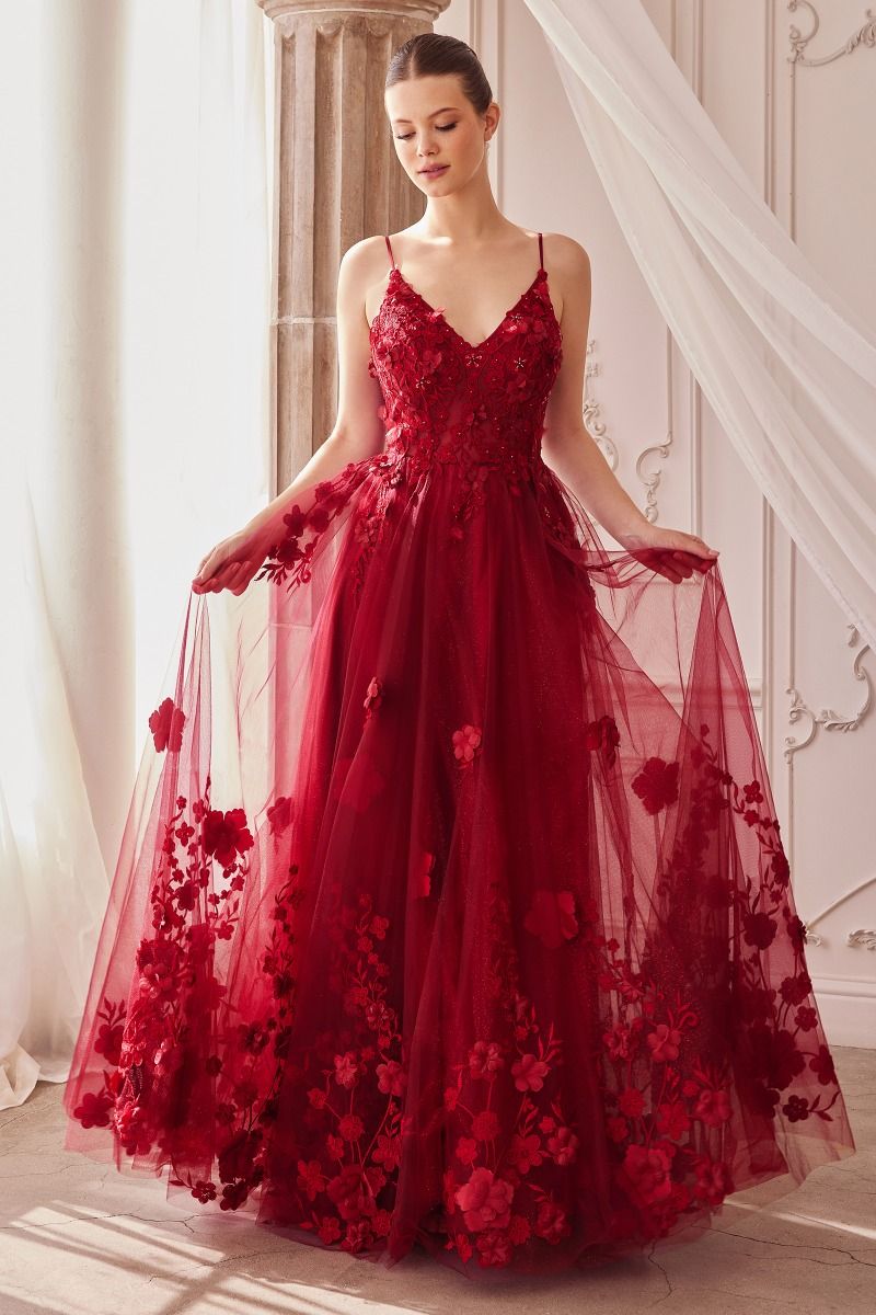TULLE A - LINE FLORAL APPLIQUED GOWN CDA1326 - PrimePick