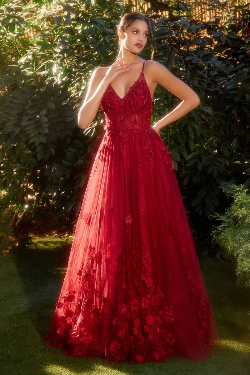 TULLE A - LINE FLORAL APPLIQUED GOWN CDA1326 - PrimePick