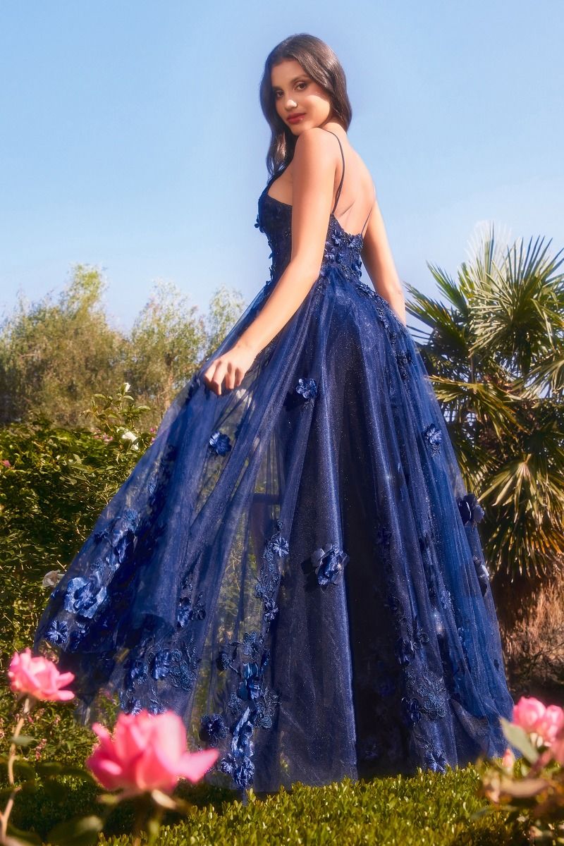 TULLE A - LINE FLORAL APPLIQUED GOWN CDA1326 - PrimePick