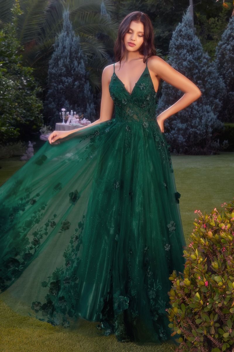 TULLE A - LINE FLORAL APPLIQUED GOWN CDA1326 - PrimePick