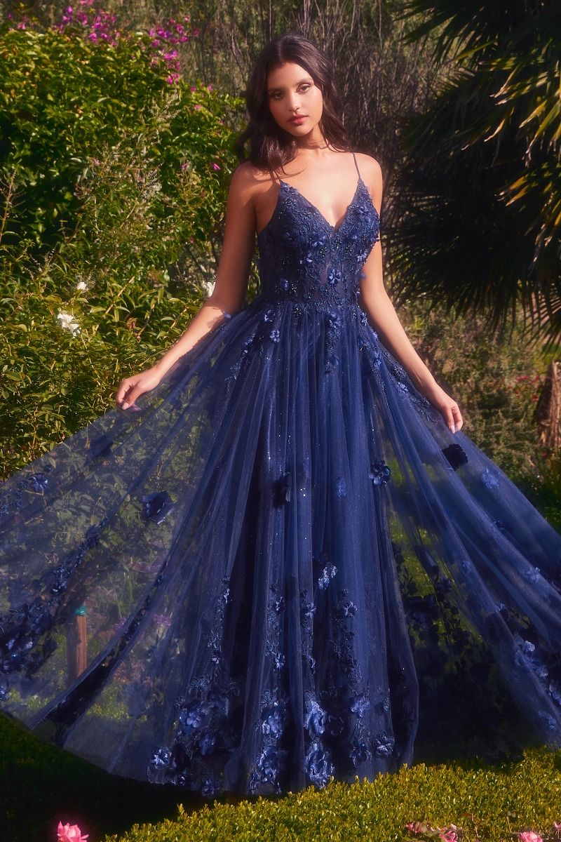 TULLE A - LINE FLORAL APPLIQUED GOWN CDA1326 - PrimePick