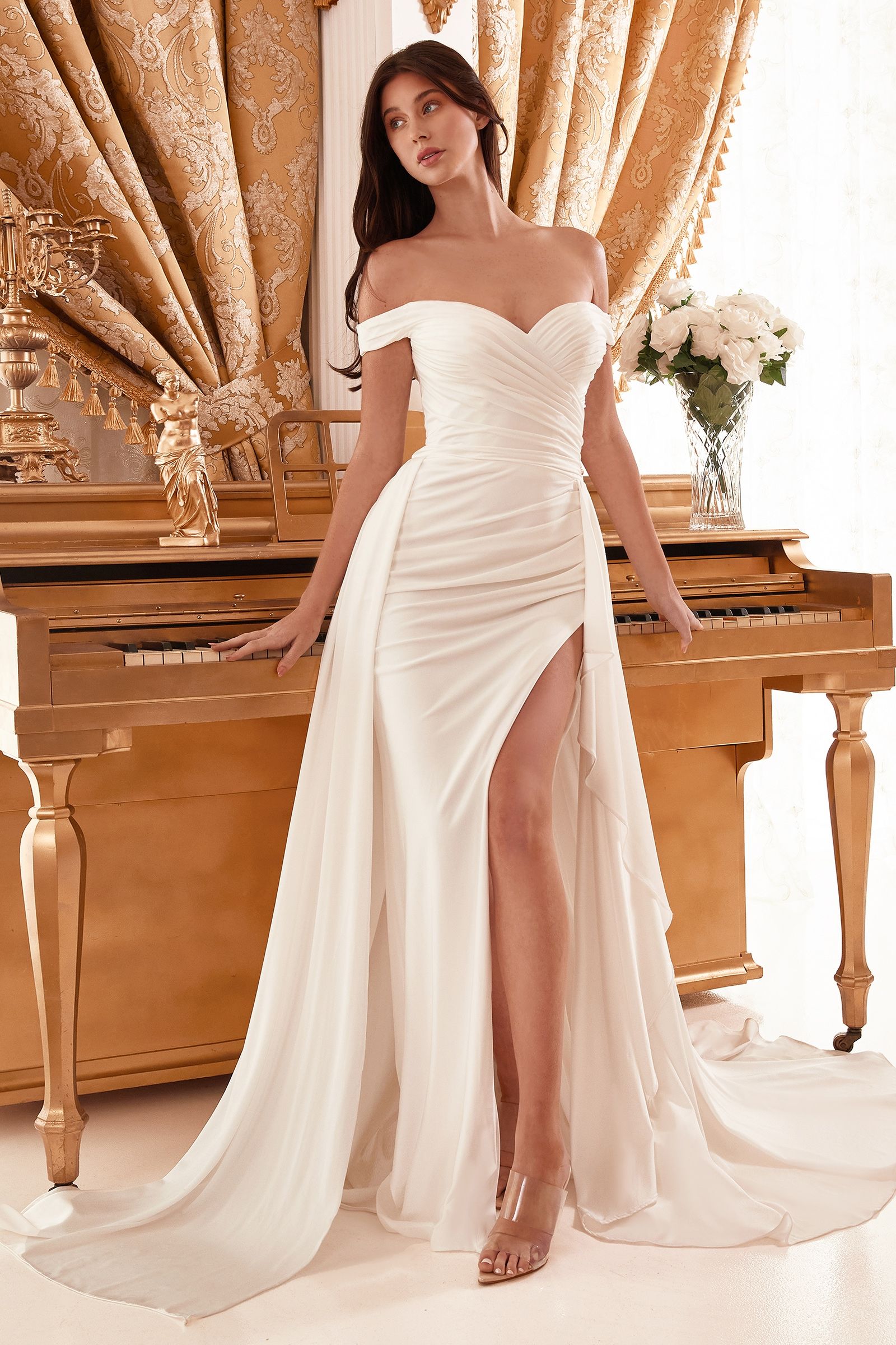DRAPED OFF THE SHOULDER BRIDAL GOWN WITH OVERSKIRT CDWN315
