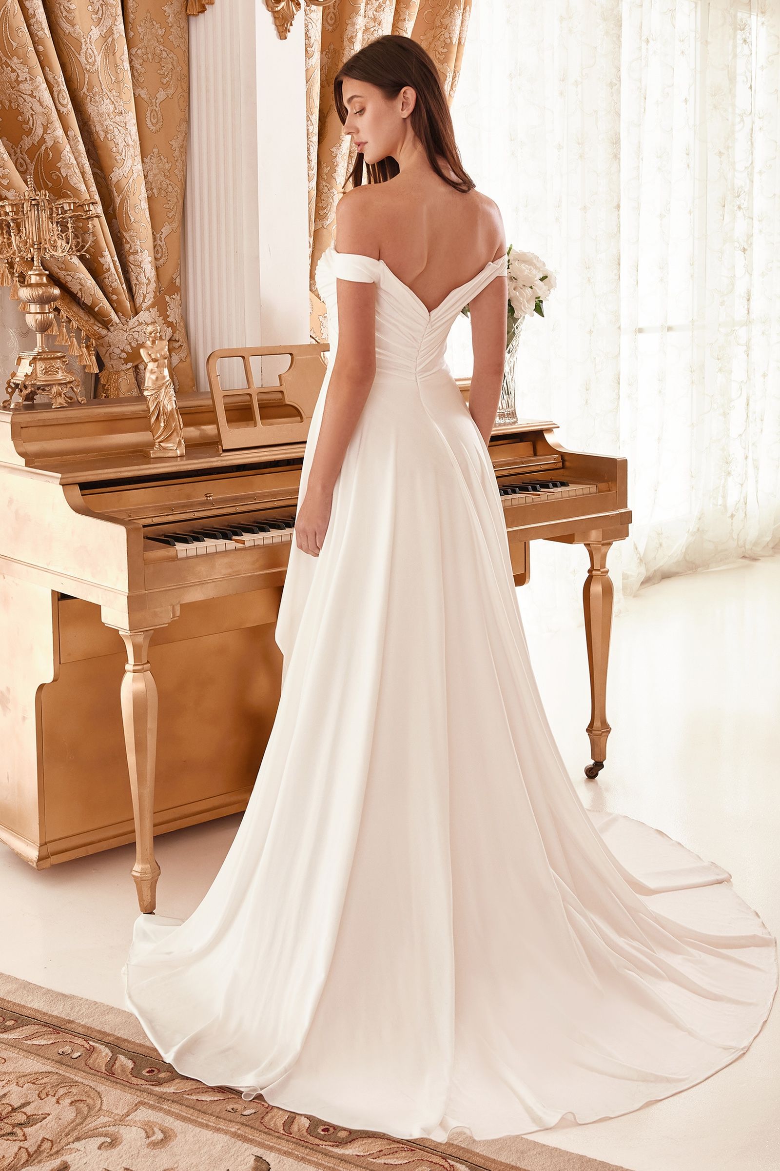 DRAPED OFF THE SHOULDER BRIDAL GOWN WITH OVERSKIRT CDWN315